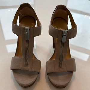 Michael Kors zip up heels in size 7 1/2. Light tan suede.